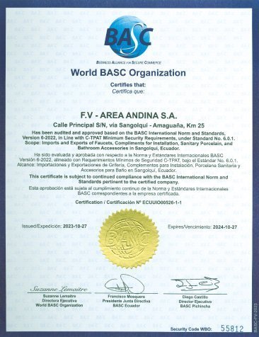 FV obtiene Certificación Internacional BASC, SalasFV - Cerámica, Grifería, Sanitarios, Inodoros, Baños