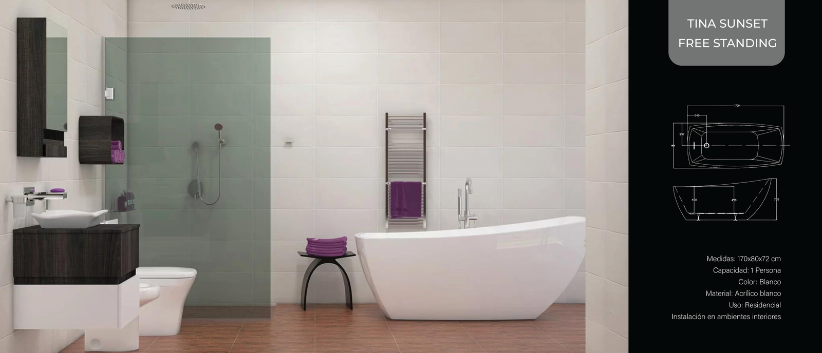 Ideas de Diseño de Bañera Free Standing junto a la ducha, SalasFV - Cerámica, Grifería, Sanitarios, Inodoros, Baños